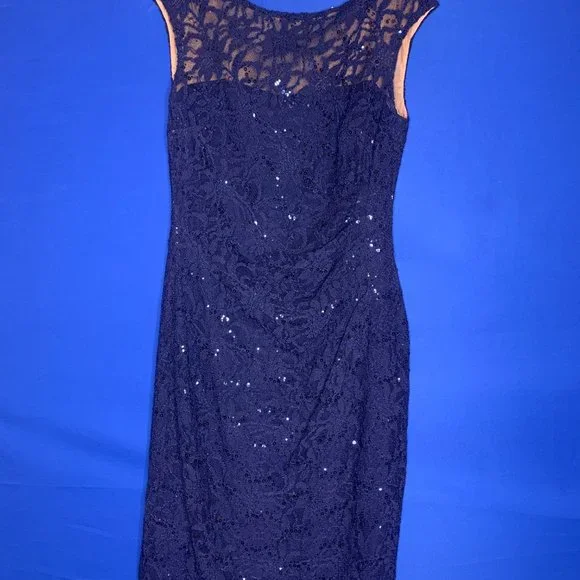 ralph lauren navy sequin dress Ralph Lauren Black and blue sequin sleeveless gown|253715156003